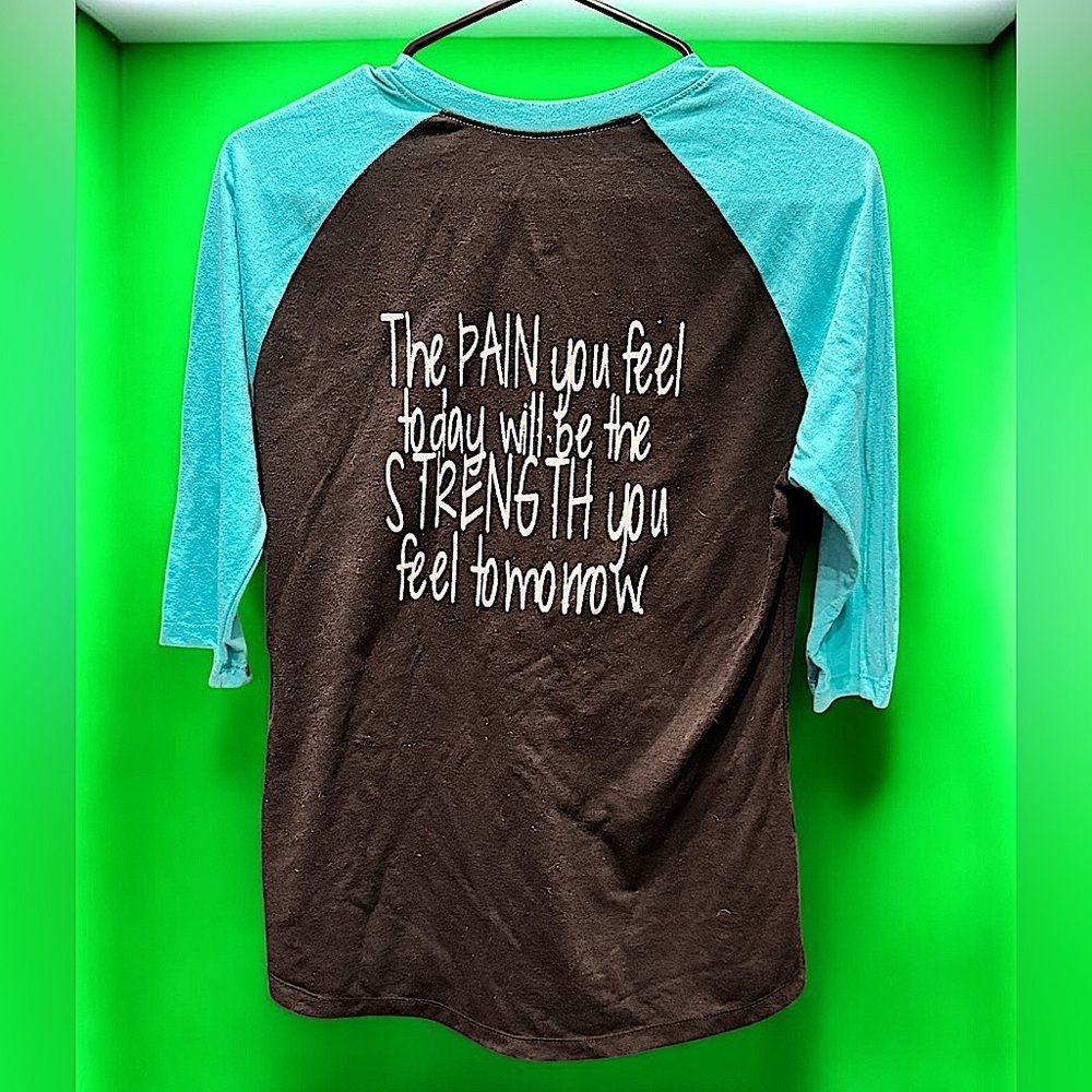 HAND CRAFTED Inspirational Black Blue Raglan Shirt SMALL